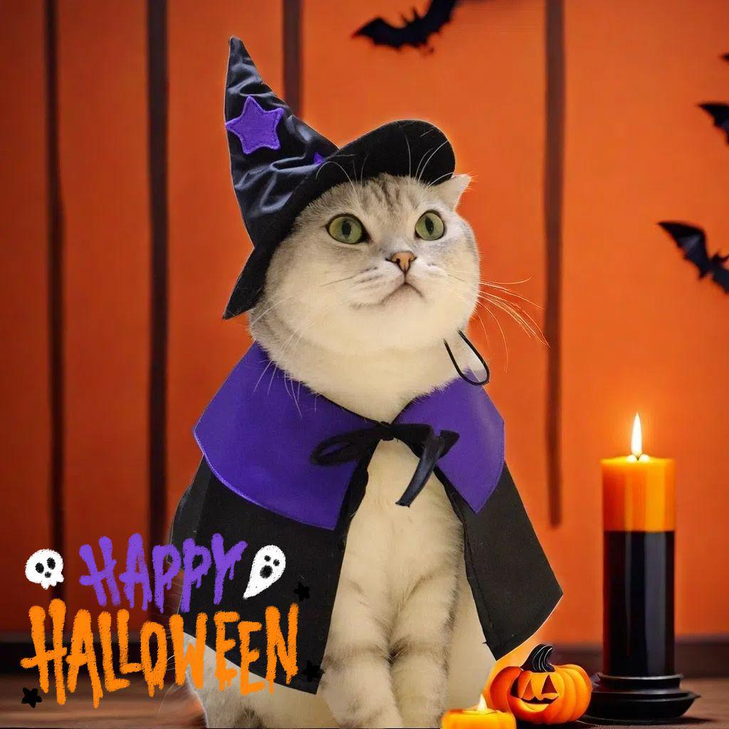 Pet Halloween Wizard Costume Set: Hat & Cloak for Cats and Dogs