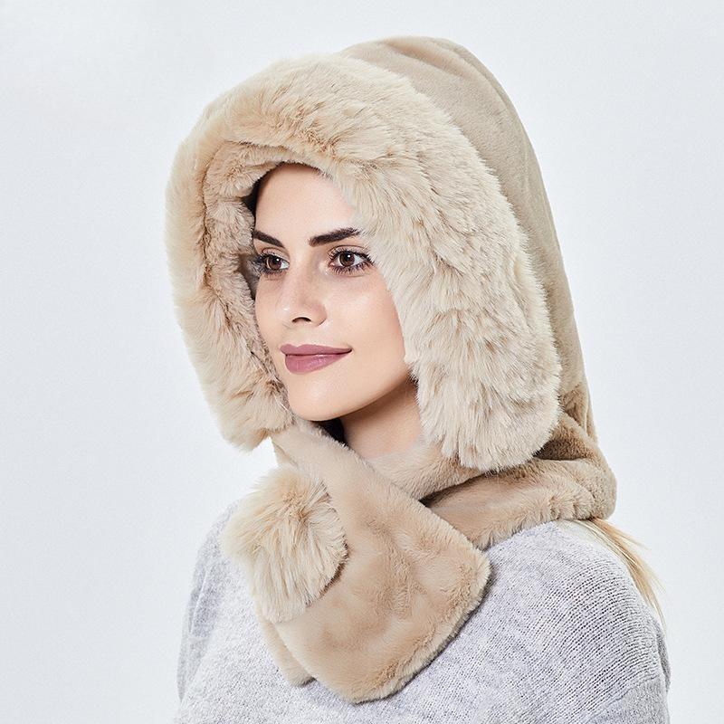 Pălărie de toamnă și iarnă pentru femei, eșarfă caldă, eșarfă plușată, pălărie pulover integrată, protecție pentru urechi, rezistentă la vânt, pălărie Lei Feng pentru călărie