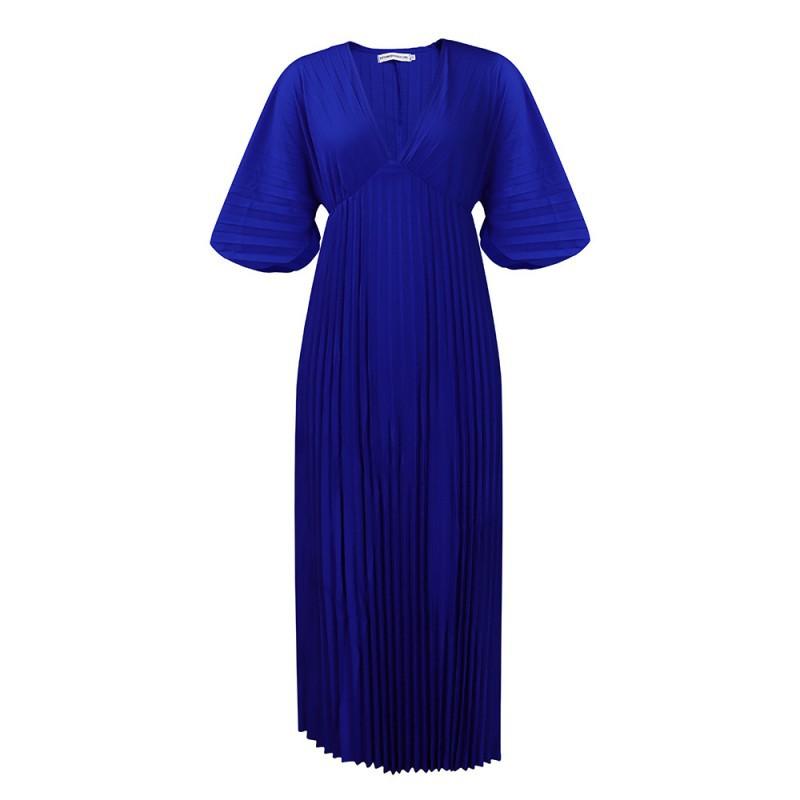

Large Size Women s Clothing Summer European American V-neck Batsleeves Loose Casual Pleated Dress XXXL темно-синий