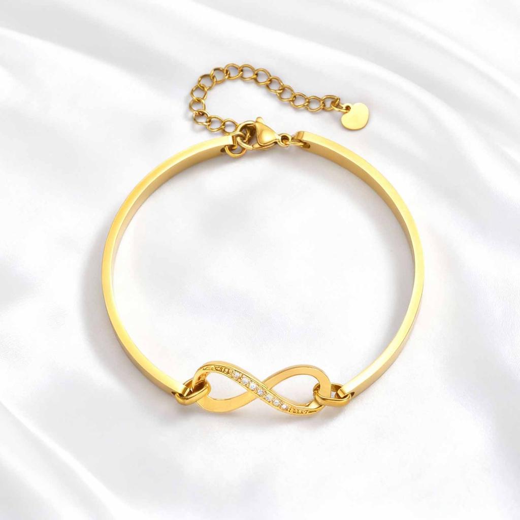 Luxury Zircon Endless Love Infinity Symbol Bracelet for Women, Stainless Steel Adjustable Bangle, Fashion Party Jewelry Gifts