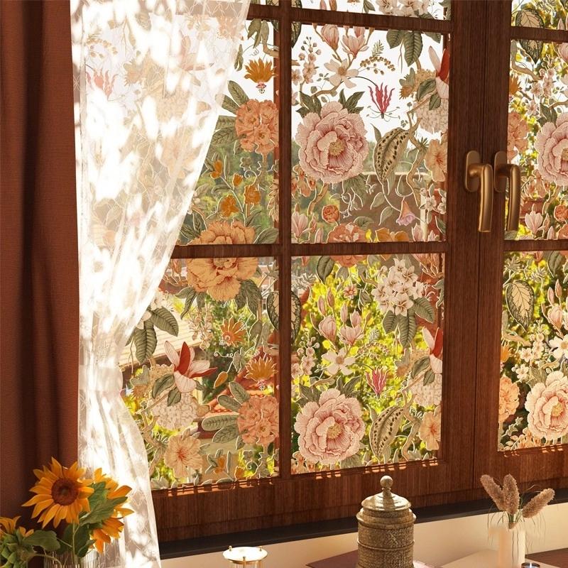 French Vintage Glass Adhesive Film For Bathroom Door And Toilet Window Static Cling Frosted Privacy Window Film Light Filtering Non Transparent