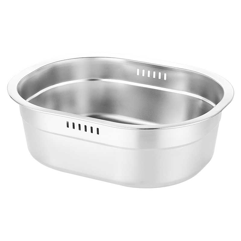 

Stainless Steel Colander Basin, 304 Elliptic Perforated Wash Basin for Washing Rice Draining Veggies Fruits Kitchen Sink Helper
