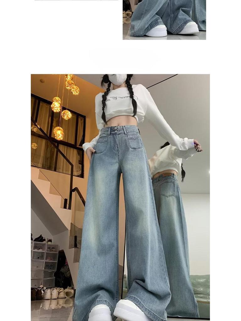 High-Waist Straight Leg Wide Jeans - Petite, Locker, Schlankmachend, Herbst/Winter Stil, Bodenlange Hose für Damen