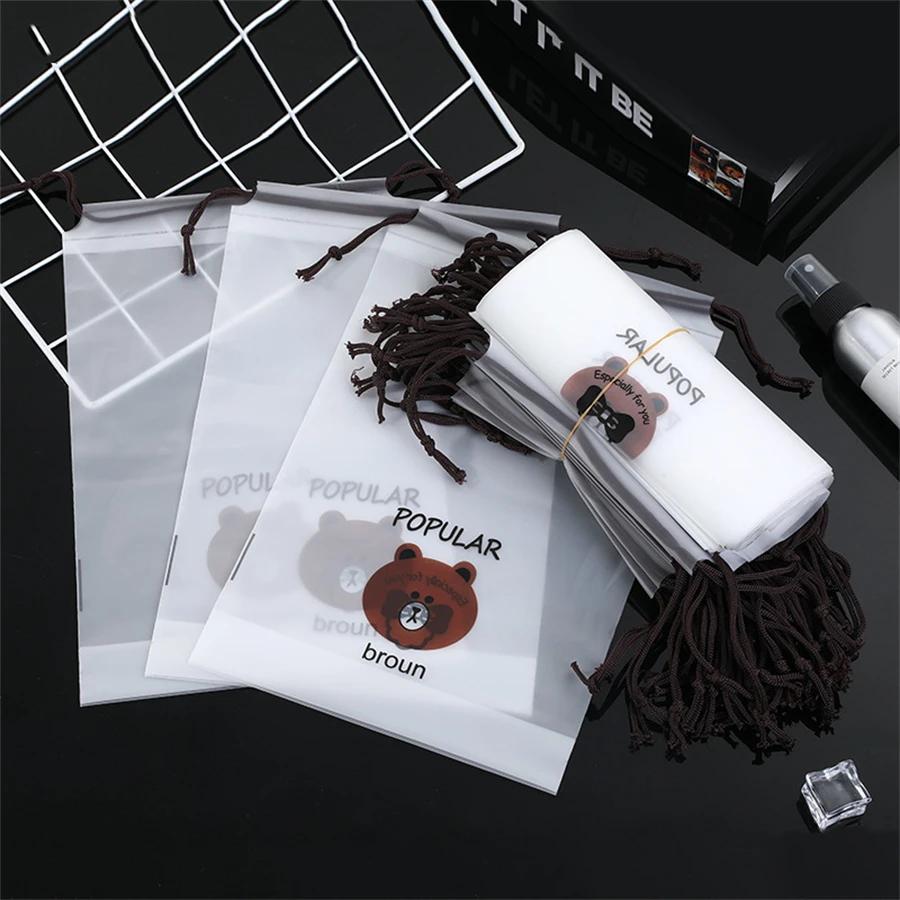 50pcs Portable Transparent Drawstring Storage Bag Travel Cosmetic Bundle Pocket Bag Water Proof Plastic Shoes Bag