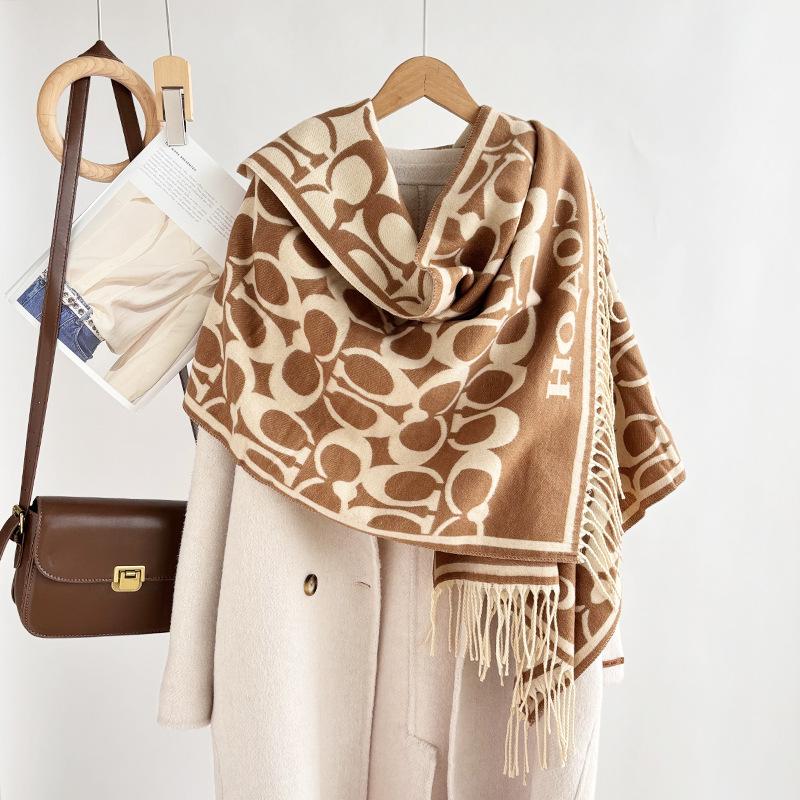 Winter-Imitat-Kaschmirschal Damen Herbst- und Winter-verdickter Fransen-Schal Zweifach verwendbar Warm und vielseitig