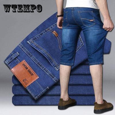 Pantalones cortos de mezclilla elásticos finos de verano para hombre, rectos, sueltos, informales, talla grande, 5 pantalones de cinco puntos, pantalones de 7 puntos