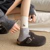 Children's Sock Mid-length Socks for Autumn and Winter, Boneless Pure Cotton Socks with Cartoon Embroidery, Gray Pile-up Socks