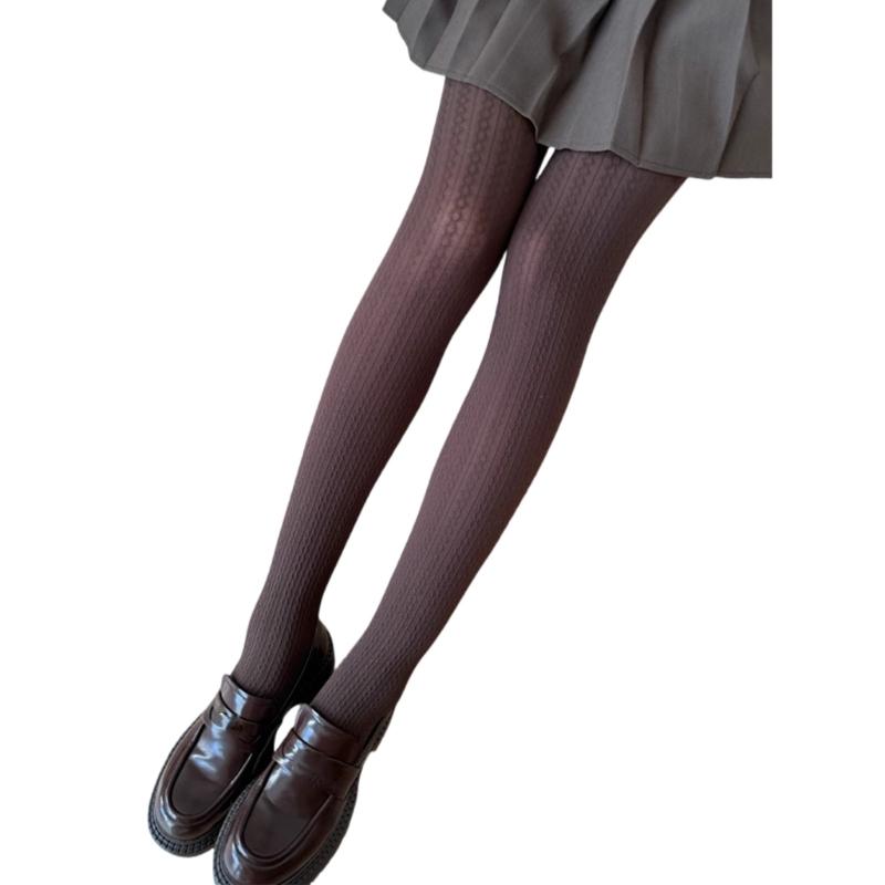 Women Spring Fall Elegant Embossed Twisted Pattern Opaque Tights Stockings Medium Thick Plain Pantyhose Hosiery Leggings