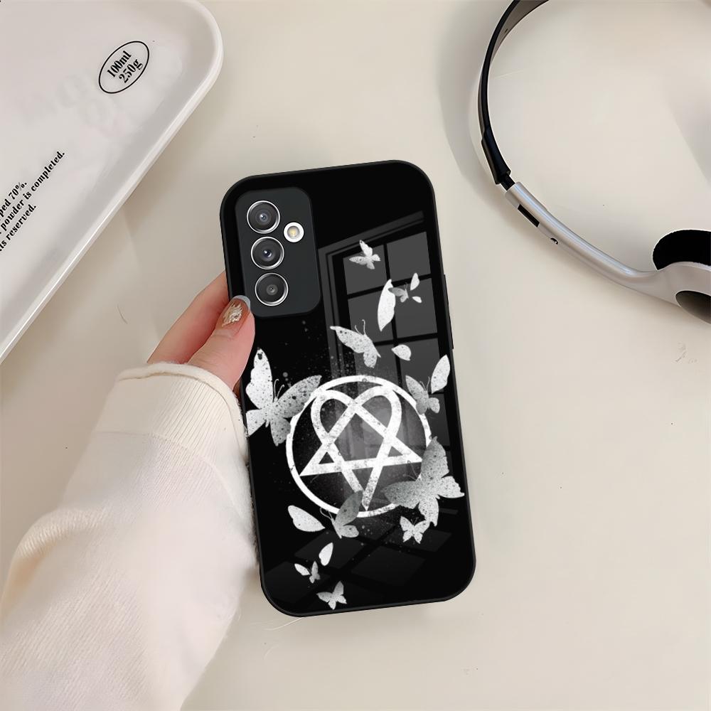 Him Ornate Heartagram Phone Case Glass For Samsung S24 S26 S23 S20 S25 S21 S22 Ultra Fe Plus A05 A06 A16 A26 A36 A56 Coque