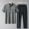 Costume de sport pour homme d'âge moyen et âgé, décontracté, en soie glacée, à manches courtes, ensemble deux pièces pour homme