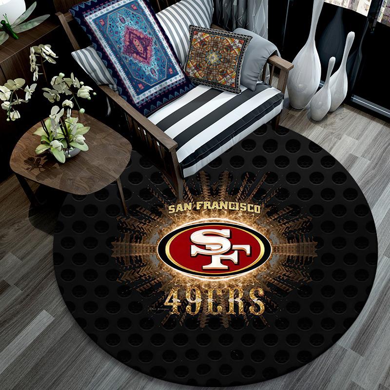 San Francisco 49ers 2. Runde Teppich, Teppich für Wohnzimmer Schlafzimmer Sofa Spielzimmer Dekor, Rutschfeste Bodenmatte