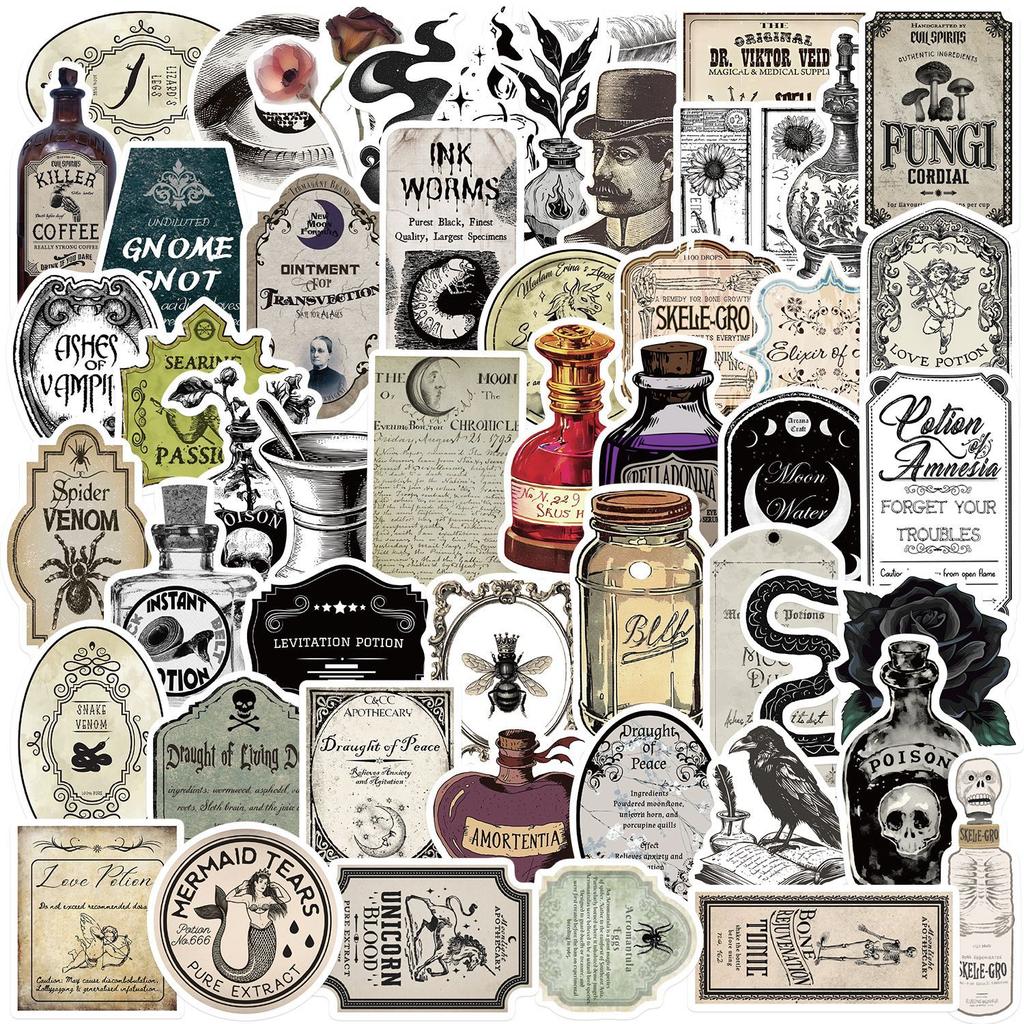 50 Gothic Pharmacist Potion Label Stickers Decorate Notebook Suitcase DIY Waterproof Stickers
