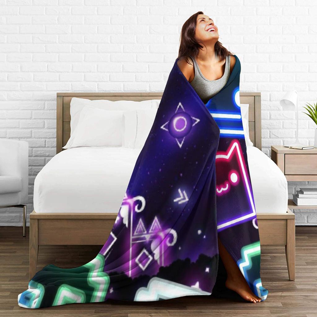 Geometry Dash Gaming Game Plush Blankets Warm Soft Flannel Throw Blanket Kids Couch Chair Quality Bedspread Gift Idea