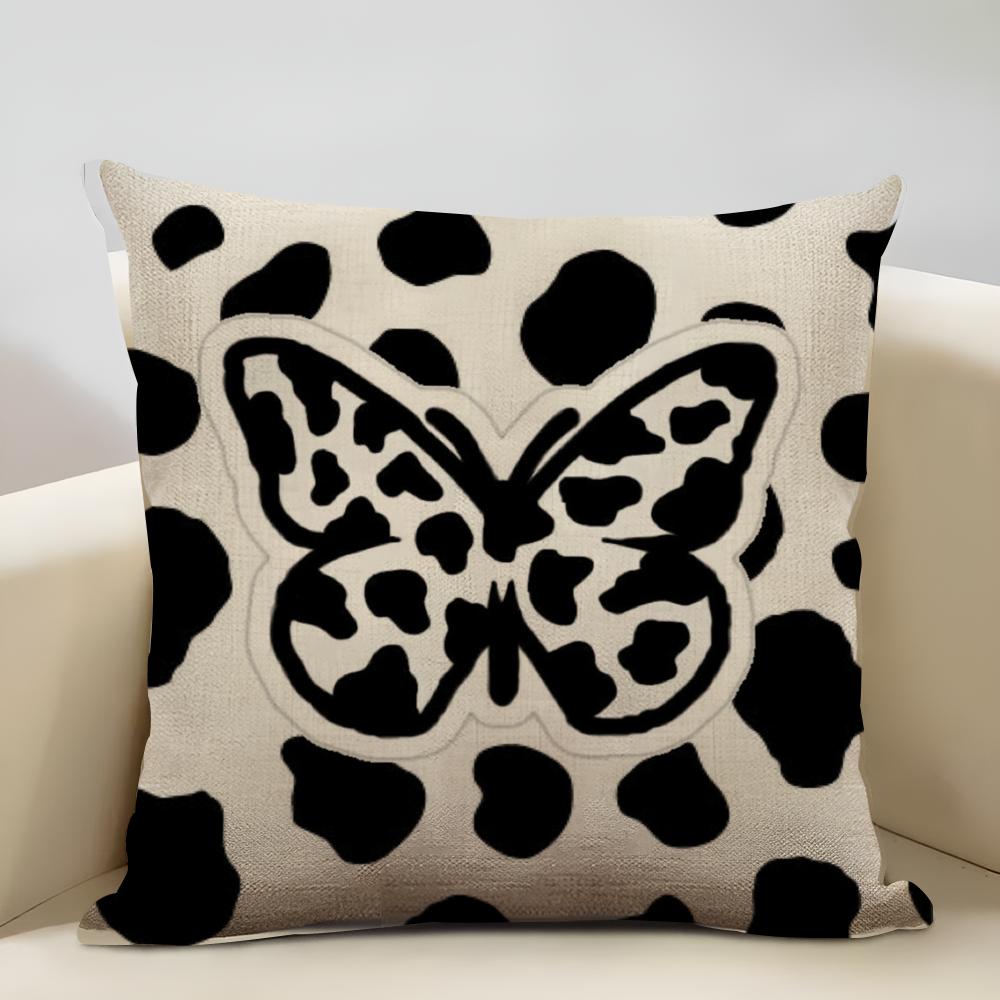 Cow Print Cushion Cover Household Decoration Linen Sofa Cushion Cover: Skin-Friendly & Breathable with Invisible Zipper