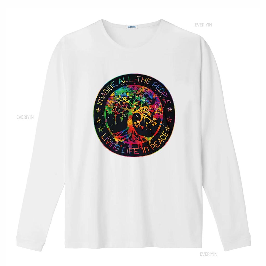 Mens All The People Imagine Living Life In Peace Hippie Tie Dye T Shirt White Small Vintage Washed Slightly Homme Unisex