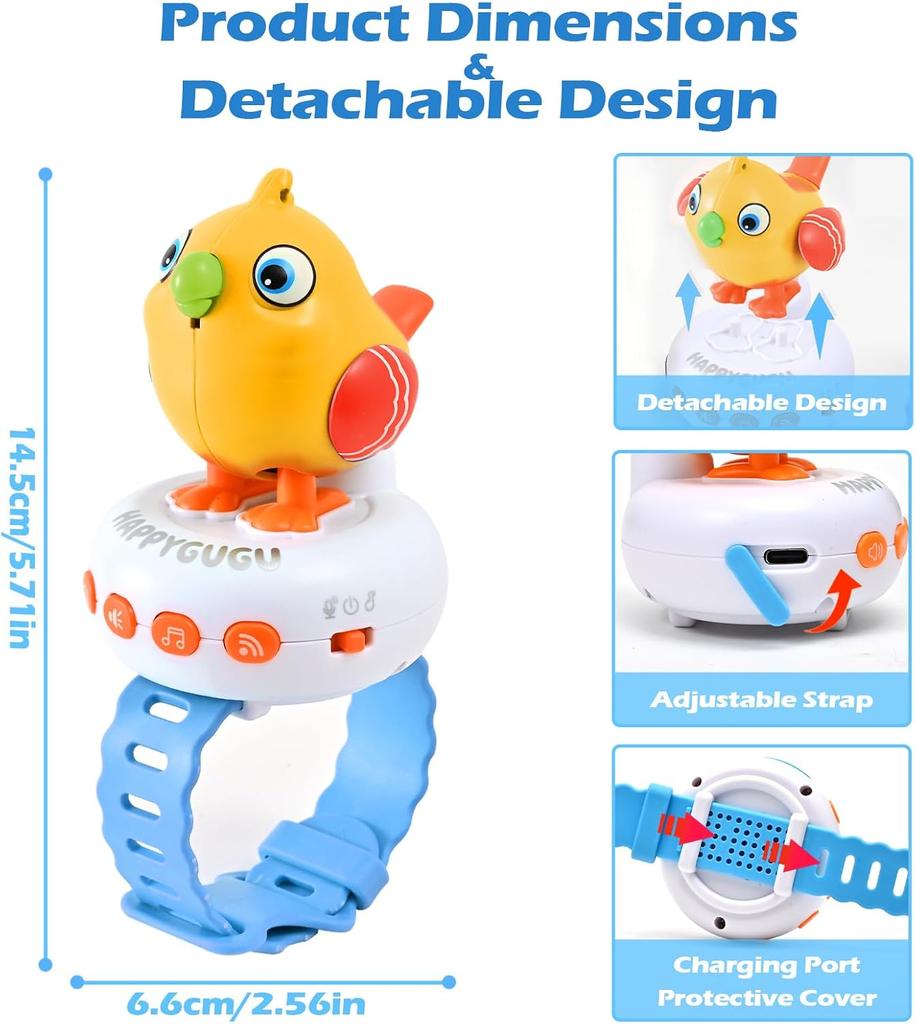Interactive Talking Parrot Animated Toy with Strap, Repeats What You Say, Music & Whistle, Kids Electronic GIft for Boys & Girls