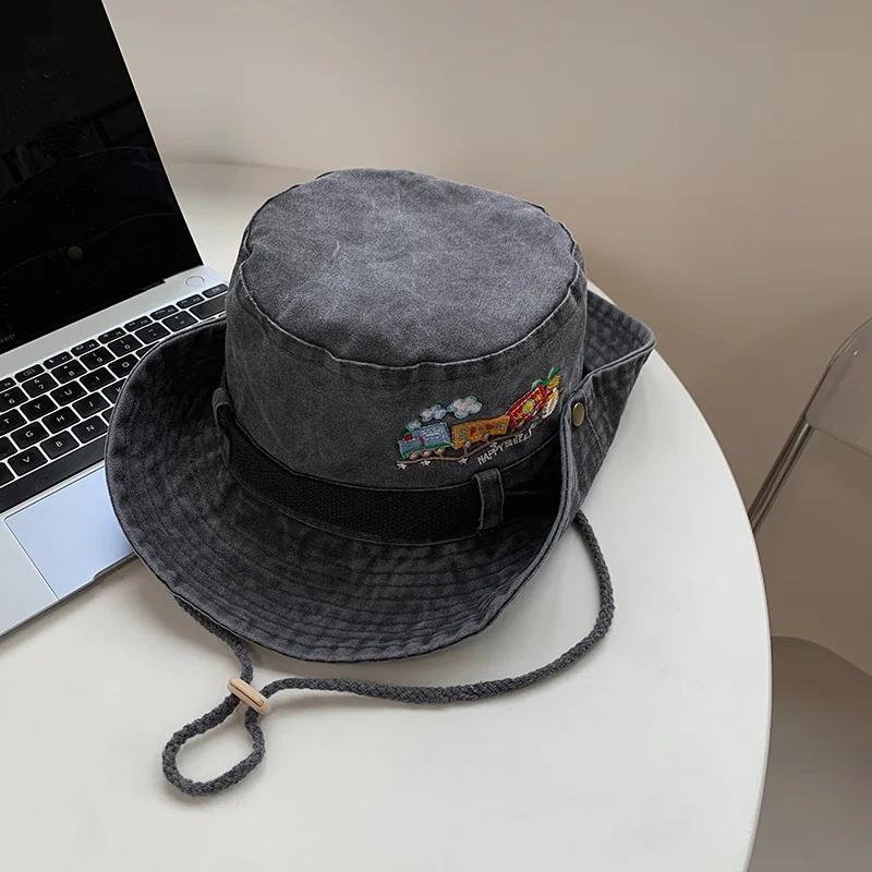 Retro Washed Cotton Fisherman Caps for Women Outdoor Hiking Mountaineering Sun Hats Wide Brim Sunshade Western Cowboy Caps