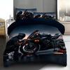 2/3Pcs Wild Style Black Orange Motorcycle Pattern Duvet Cover Set, Multicolor HD Print Coreless Bedding with Pillowcases, Soft C