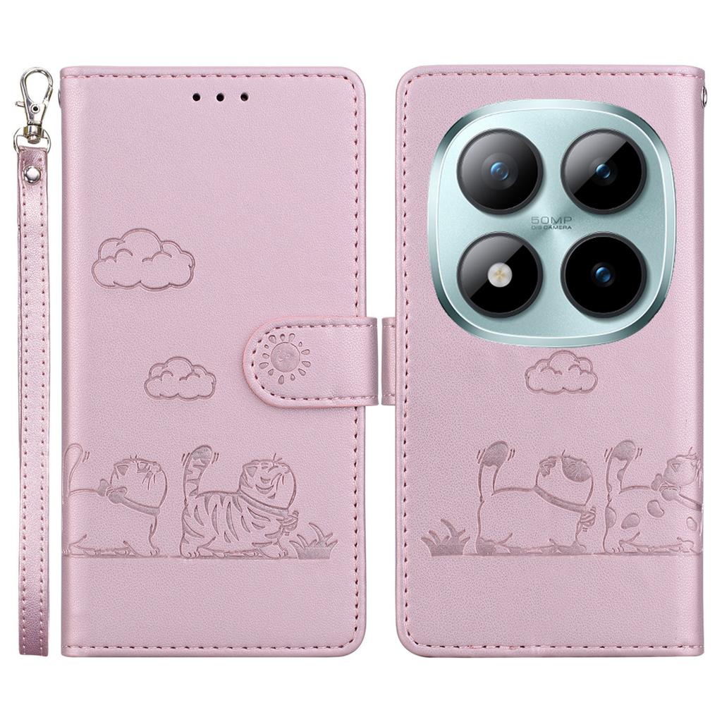 Dla Xiaomi Poco M8 Pro 5G/Redmi Note 15 Pro+ 5G (Światowy) Etui blokujące RFID ze wzorem kotka, wykonane z TPU + skóry PU, z paskiem na nadgarstek