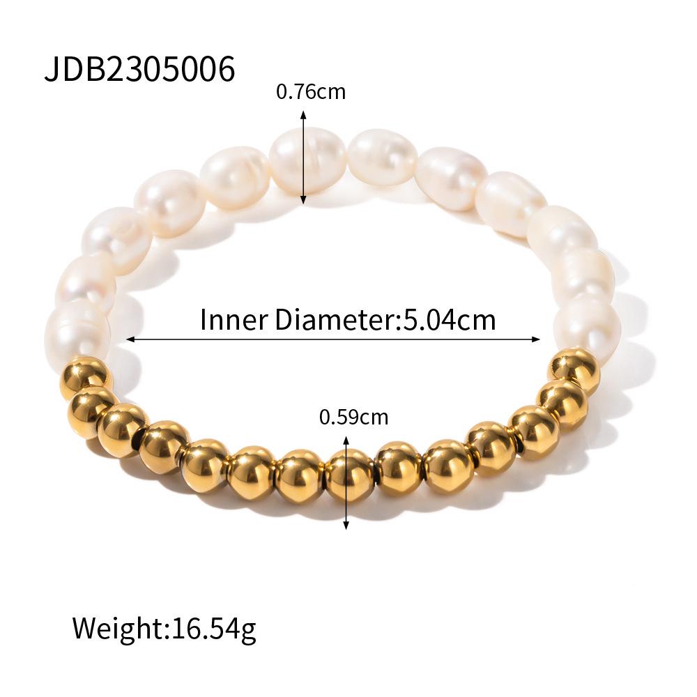 Stainless Steel Freshwater Pearl Beaded Bracelet with 16K Gold PVD Chain - Women's Gift