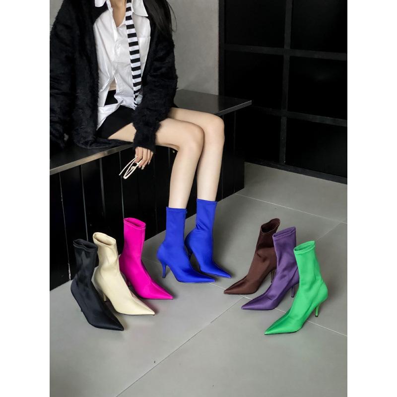 2025 Autumn New Pointed Thin Heel High Heel Temperament Thin French Fashion Sexy Beauty Female Internet Celebrity Short Boots