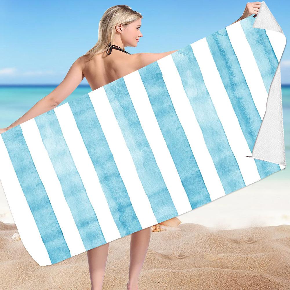 Classic Stripes Collection Digital-printed Polyester Superfine Fiber Double-sided Fleece Beach Vacation Bath Towel, Beach Towel