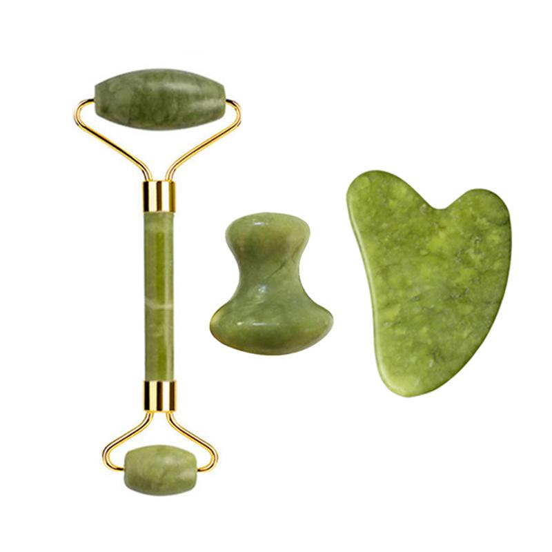 3pcs Natural Xiuyu Jade Roller Gua Sha Set Natural Stone Guasha Board Body Massage Facial Scraping Skin Care Tools