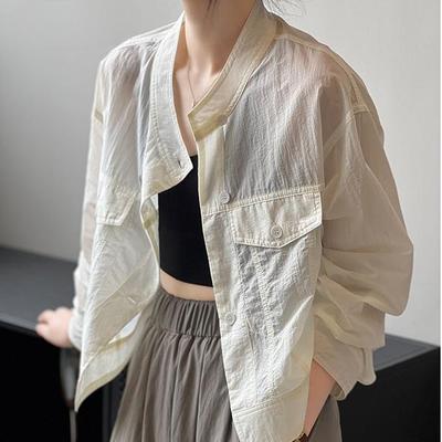 Women's Stand-up Collar Single-breasted Sunbrella Shirt Jacket Cardigan Tops