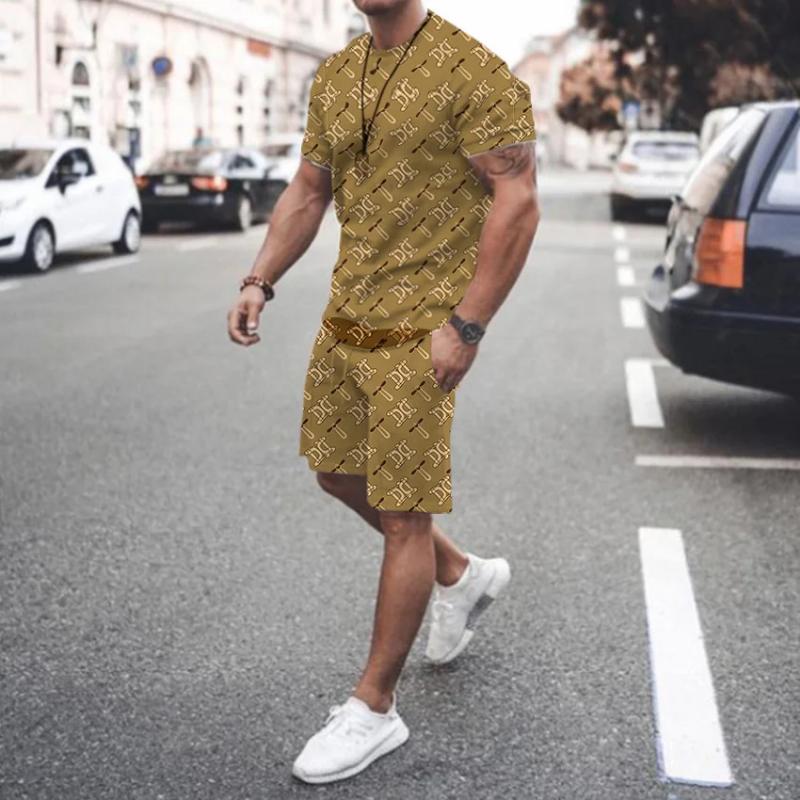 Y2k Summer Street Men's Daily Casual Fashion Loose Comfort Short Sleeve Outdoor Trend Sports Shorts Novelty Stripe Printing
