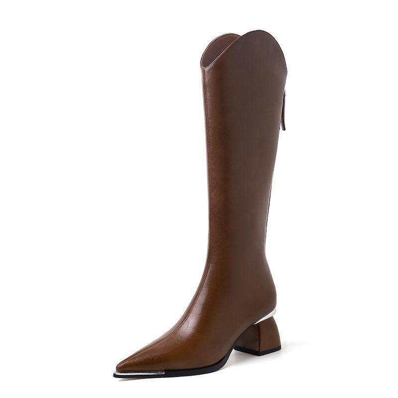 Slim Pointed Thick-soled Long Boots for Women, Soft Leather Shoes, High Heel Shoes