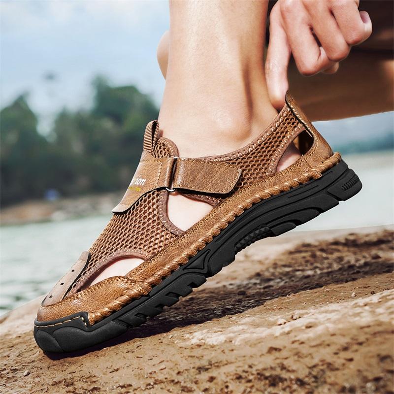 Mode Mode Genäht Handgefertigt Herrenschuhe mit Ausgehöhlten Atmungsaktiven Hochwertigen Sandalen Dickbesohlt Rutschfest Sport Strand Schuhe