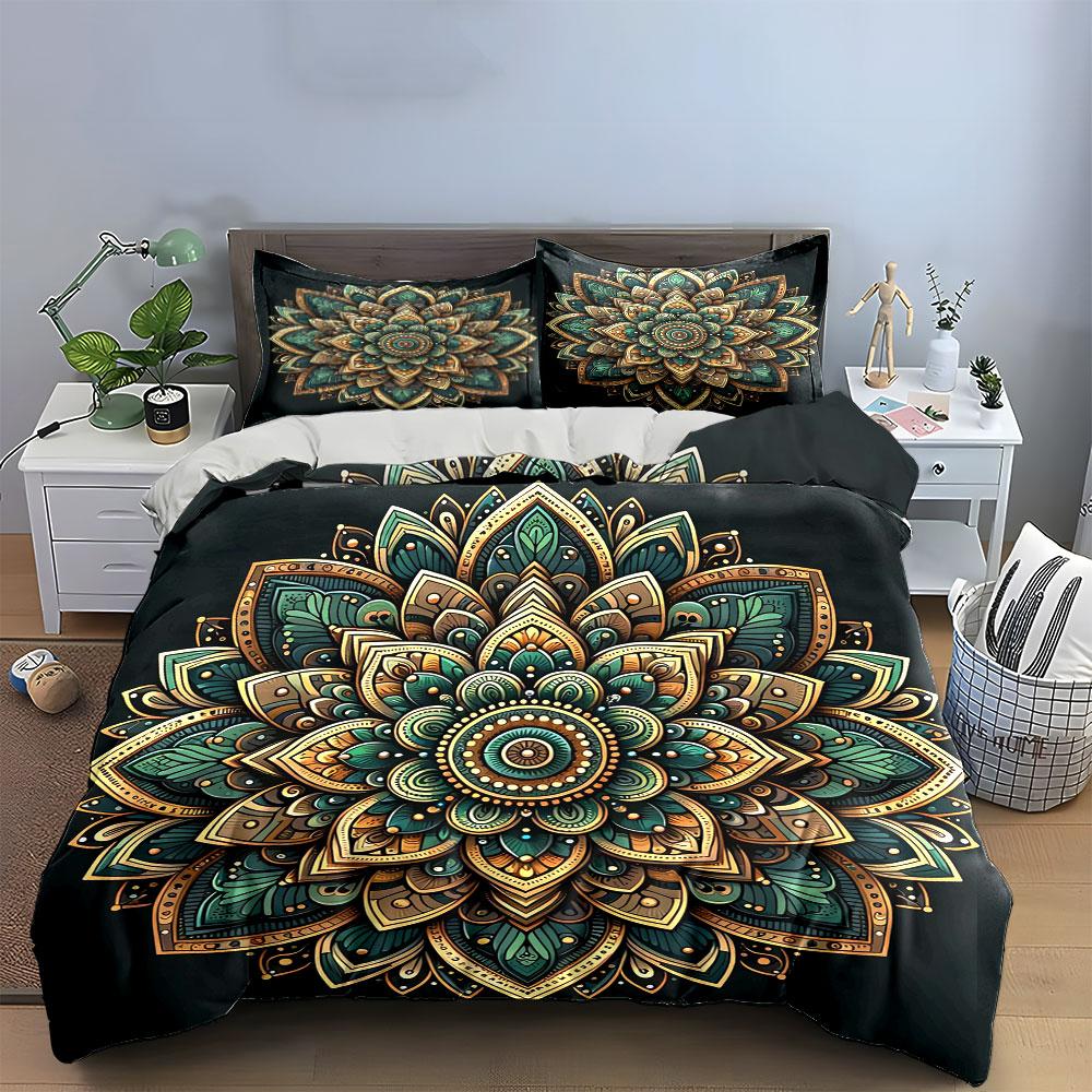 Mandala Art Décor Three-Piece Set Soft Comfortable Duvet Cover Bedding Set Included 1*Duvet Cover & 2*Pillowcases, Gift