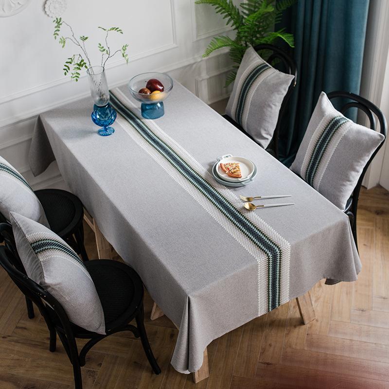 Baumwolle und Leinen Wasserdicht Modern Geriffelte Tischflagge Gestickte Geometrische Tischdecke Rechteckige Kaffeetisch-Tischdecke Esstischdecke