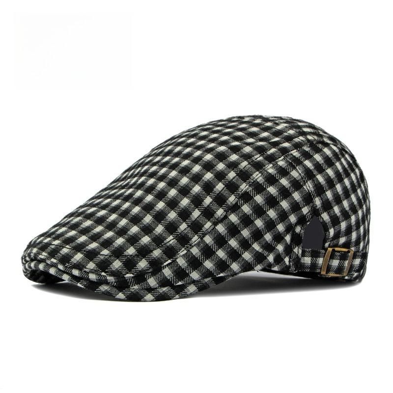 Unisex Plaid Flat Cap Japanese Retro Lightweight Breathable Ivy Cap British Style Gatsby Cabbie Hat Spring Summer Adjustable