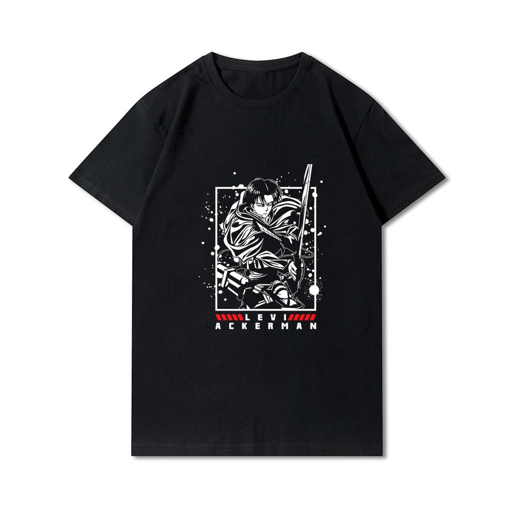 Plus Size Anime Attack On Titan Unisex trička Levi·AckerUnisex Eye Punk Tops Letní Harajuku Volné Gotické Topy s krátkými rukávy