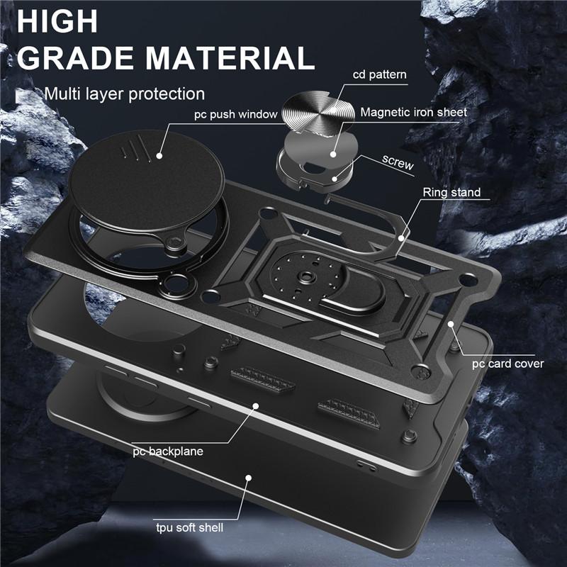 Slide Camera Cover For Xiaomi 15 Ultra 14T Finger Ring Magnetic Stand Phone Case For Xiaomi 14 Ultra 15 14T Pro Shockproof Cases
