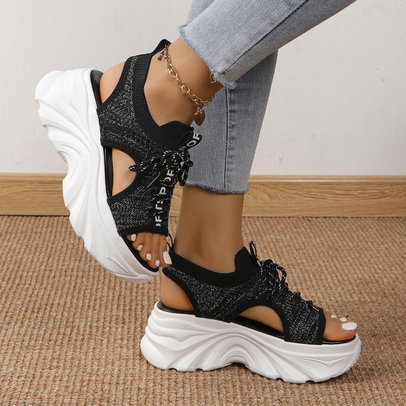 Muffin breathable thick-soled fish mouth sandals women's spring and summer new straps fly-woven high-heeled sports sandals