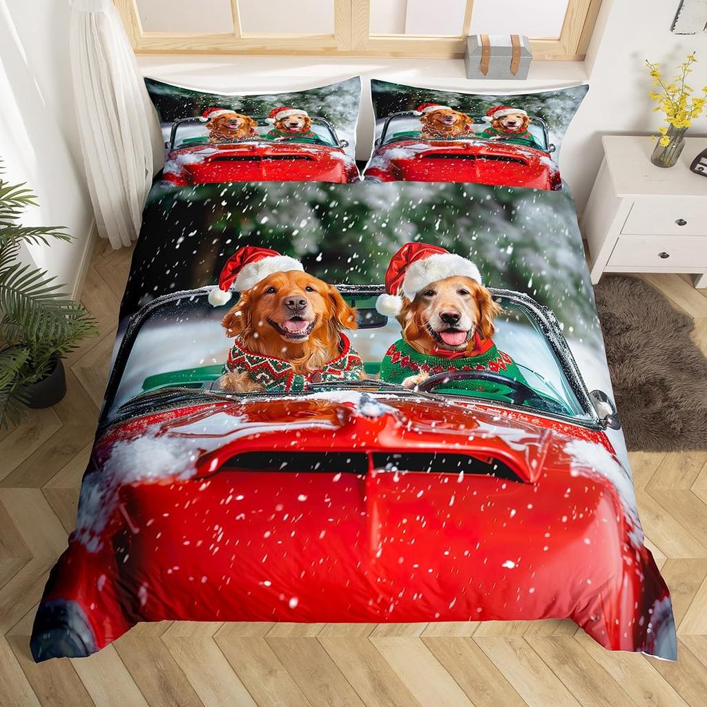 God Jul Sängkläder Rosa Påslakan Full Storlek Julgran Snögubbe Påslakan Drömsk Snöflinga Sängöverkast 3 delar
