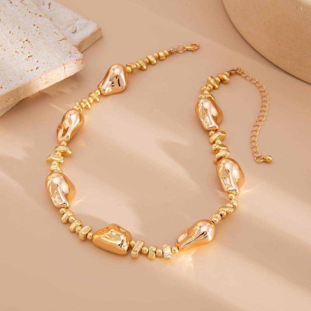 Gold Silver Color Bead Necklace Geometric Clavicle Chain Fashion Love Heart Choker  Girl