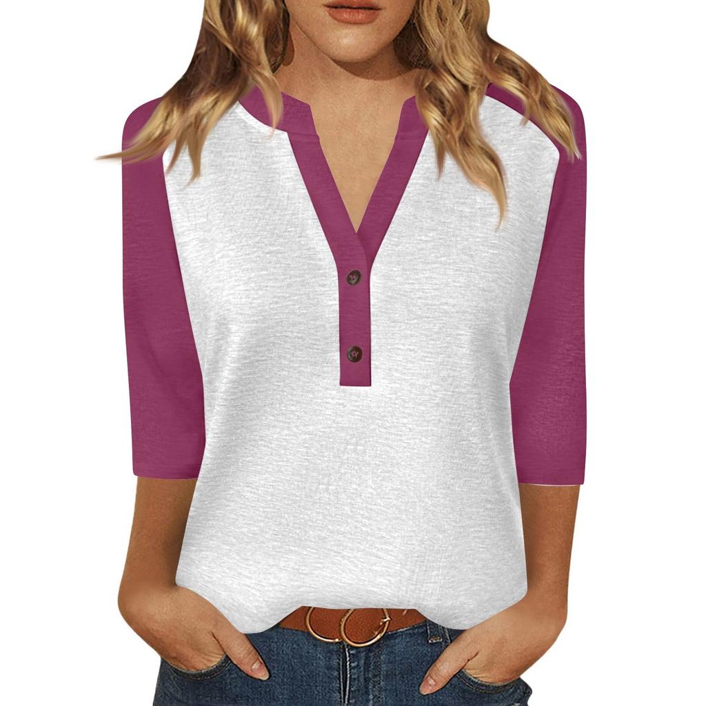 Women's T Shirt Print Button 3/4 Sleeve Daily Weekend Fashion Basic V- Neck Regular Top