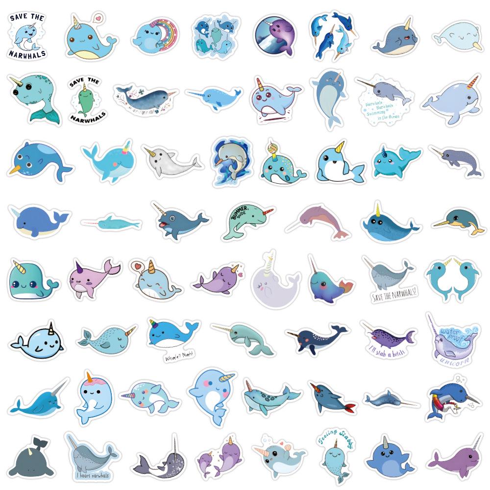 60-Piece Narwhal Cartoon Animal Graffiti Stickers for Notebook & Luggage Decoration
