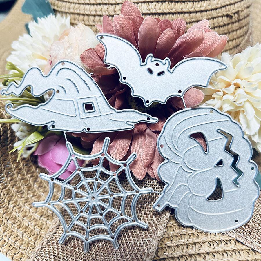 Halloween Hat Bat Metal Cutting Die, Pumpkin Paper Die Cuts, Spider Web Cutting Dies For Card Making, Metal Die Cut Stencil For DIY Crafts