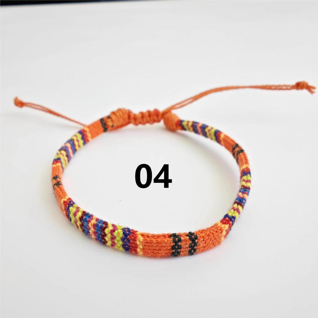 Bracelet Tissé Coloré en Coton-Lin Ajustable Fait Main