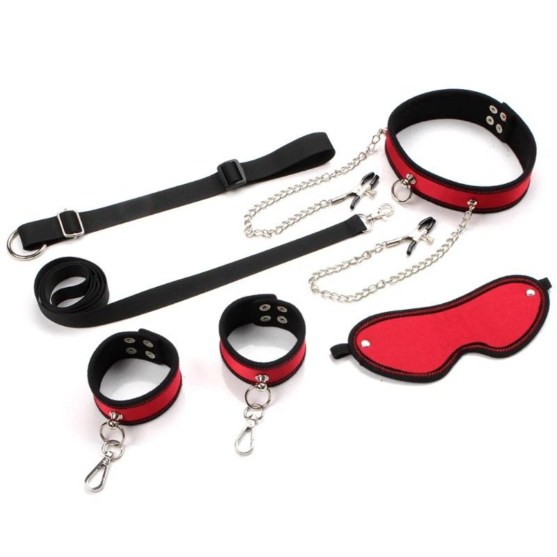 Behind-Back Collar & Bondage Harness Set – Master-Grade Restraints with Handcuffs & Nipple Clamps for Couples' Erotic Games
