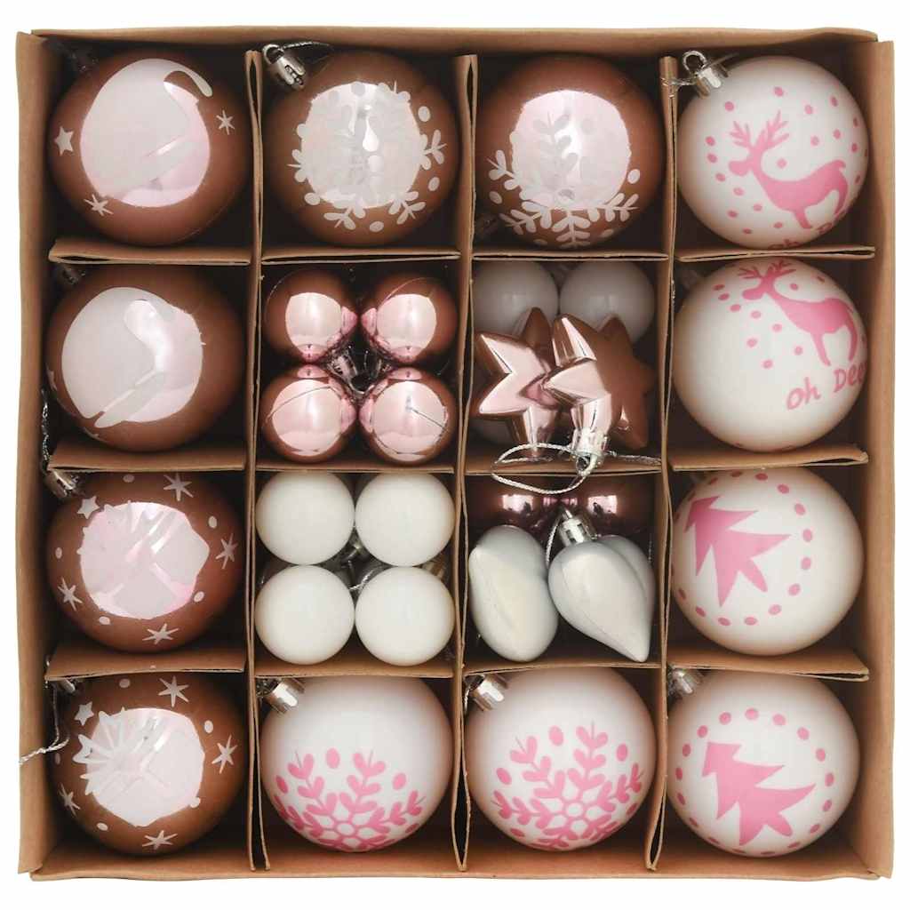 Christmas Ornament Set 40 Pcs White and Pink Plastic