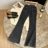 Women Vintage Stretch Straight Trousers High Waist Trousers Loose Washed Jeans Pockets Slim Denim Flare Classic All-match Plus Size
