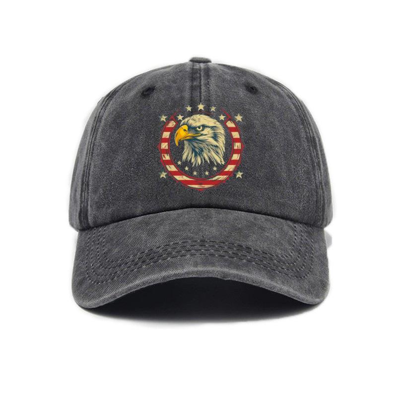 Retro Distressed Eagle Print Washed Trendy Soft Top Baseball Cap Unisex Hat