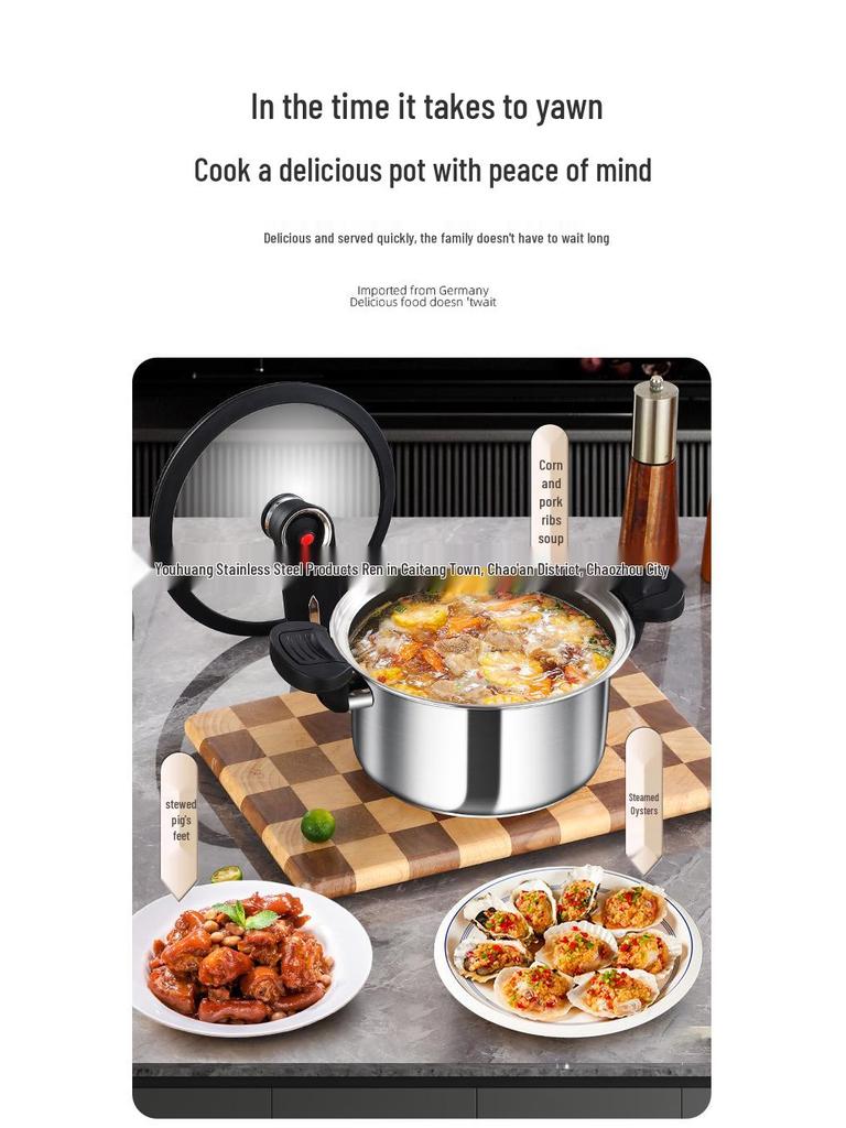 Multi-Functional 304 Stainless Steel Micro-Pressure Soup Pot, Compatible with Induction and Gas Stoves, Five-Layer Steel Composite Base.