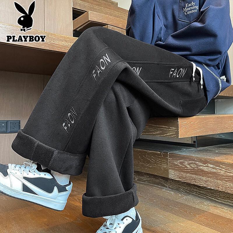 PLAYBOY Men's Fleece-Lined Embroidered Casual Sweatpants