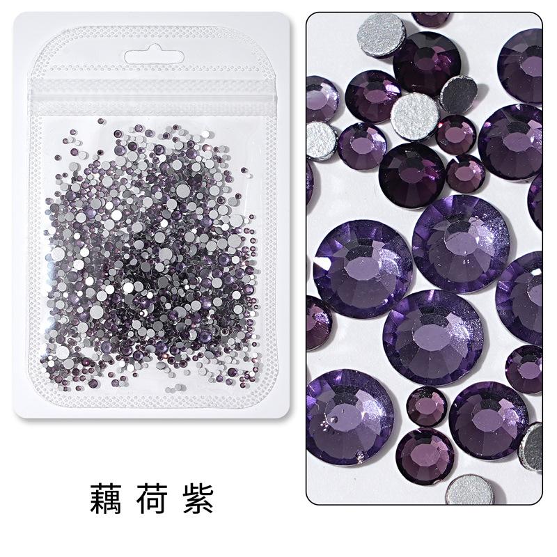 1440 buc, Un pachet întreg de manichiuri colorate, Diamante cu fund plat, Burghie din sticlă de cristal nu pot cădea de pe fund, Bijuterii cu diamante rotunde cu dimensiuni mixte.